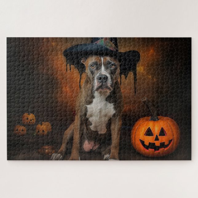 Puzzle Citrouilles d'Halloween effrayantes American Staff (Horizontal)