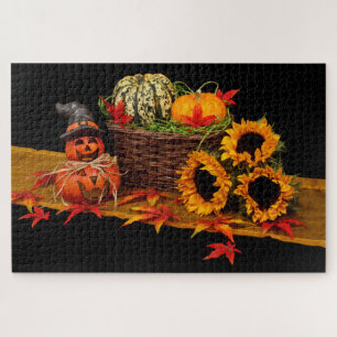 Puzzle Citrouilles d'Halloween et tournesols Jigsaw Puzzl