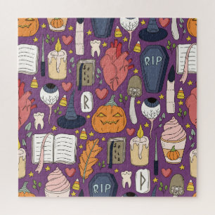 Puzzle Citrouilles d'Halloween, motif sans couture de sor