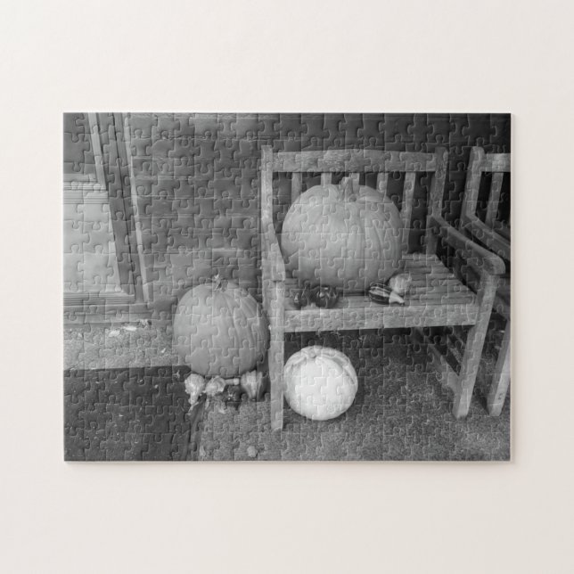Puzzle Citrouilles et gourmands en noir et blanc (Horizontal)