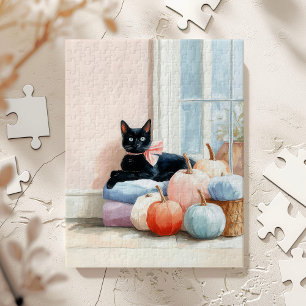 Puzzle Citrouilles pastel automnales confortables Chat no