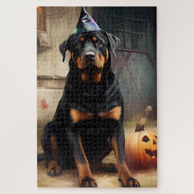 Puzzle Citrouilles Rottweiler Halloween Épouvantable (Vertical)
