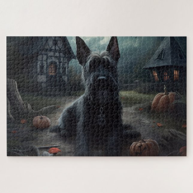 Puzzle Citrouilles Scottish Terrier Halloween Épouvantabl (Horizontal)