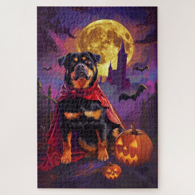 Puzzle Citrouilles Vampire Rottweiler Halloween Effrayant (Vertical)