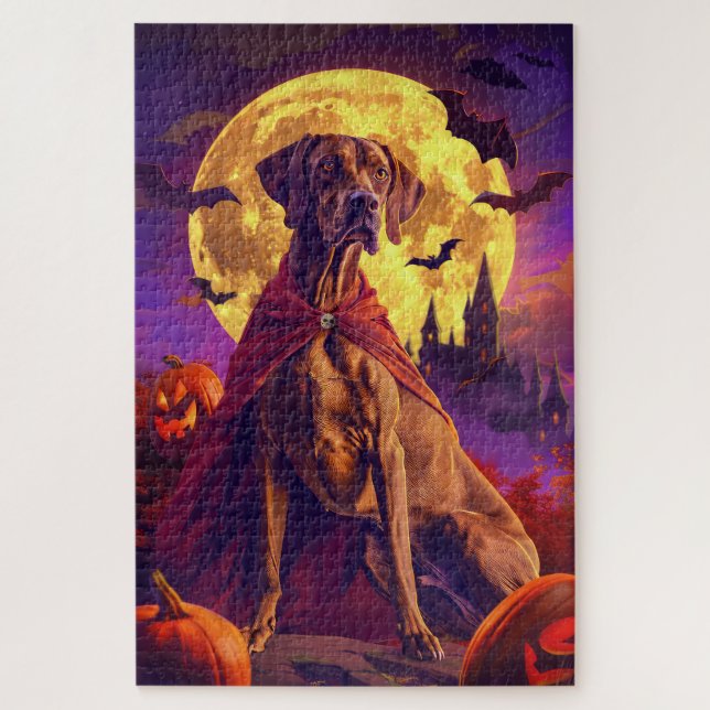 Puzzle Citrouilles Vampire Vizsla Halloween Effrayantes (Vertical)