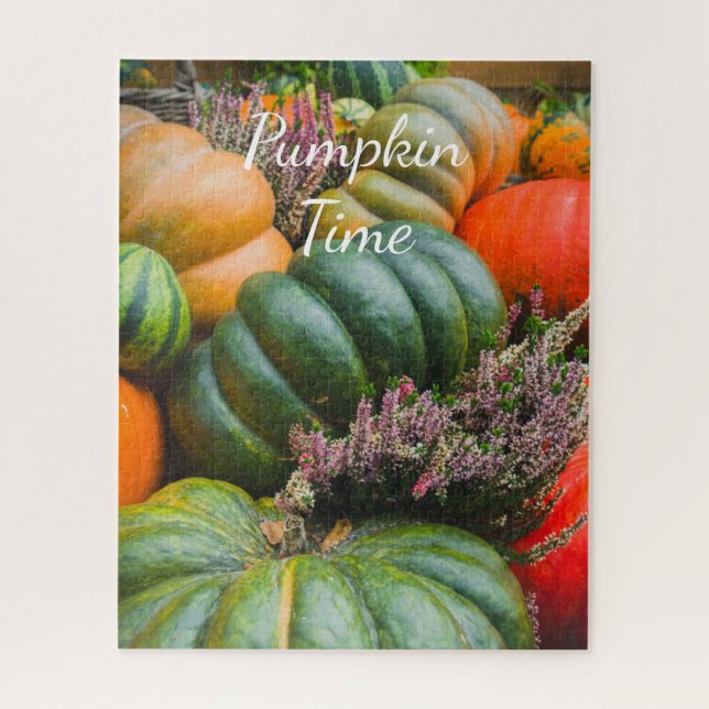 Puzzle Citrouilles verts et oranges avec fleurs (Vertical)
