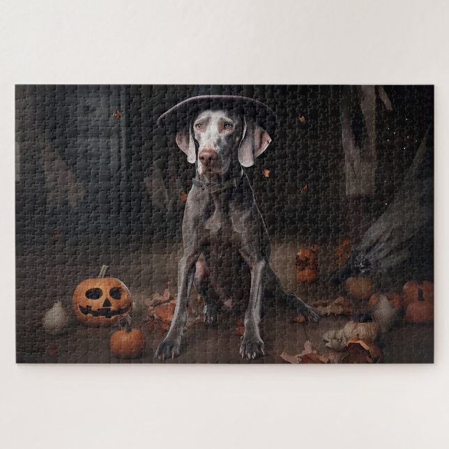 Puzzle Citrouilles Weimaraner Halloween Épouvantable (Horizontal)