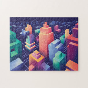 Puzzle Cityscape Urbain Isométrique Numérique Futuriste