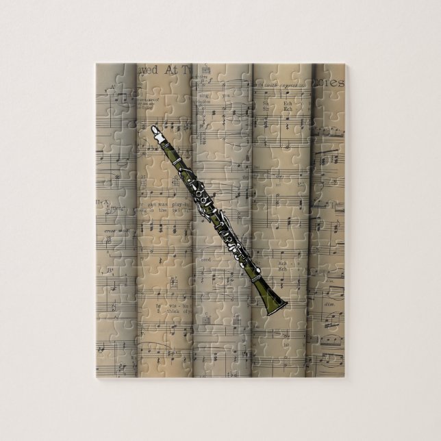 Puzzle Clarinet ~ Arrière - plan de musique en feuille ro (Vertical)