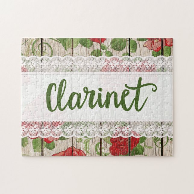 Puzzle Clarinet Bois Dentelle Rustique Rose (Horizontal)