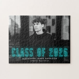 Puzzle Classe Cyan Neon moderne de 2025 Graduation Photo