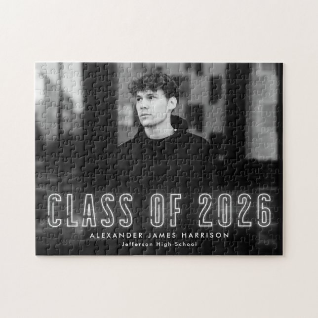 Puzzle Classe de Neon blanc moderne de 2025 Graduation Ph (Horizontal)