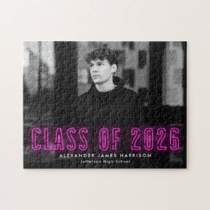 Puzzle Classe Magenta Neon moderne de 2025 Graduation Pho