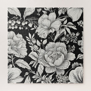 Puzzle Classique Floral Vintage Noir et Blanc