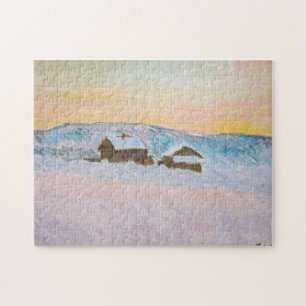 Puzzle Claude Monet - Paysage norvégien, Maisons bleues
