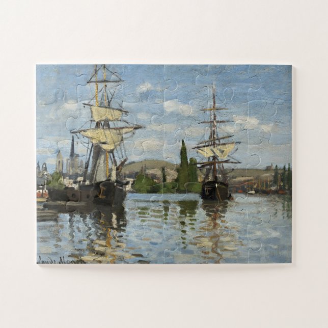 Puzzle Claude Monet Ships on the Seine River Travel Art (Horizontal)