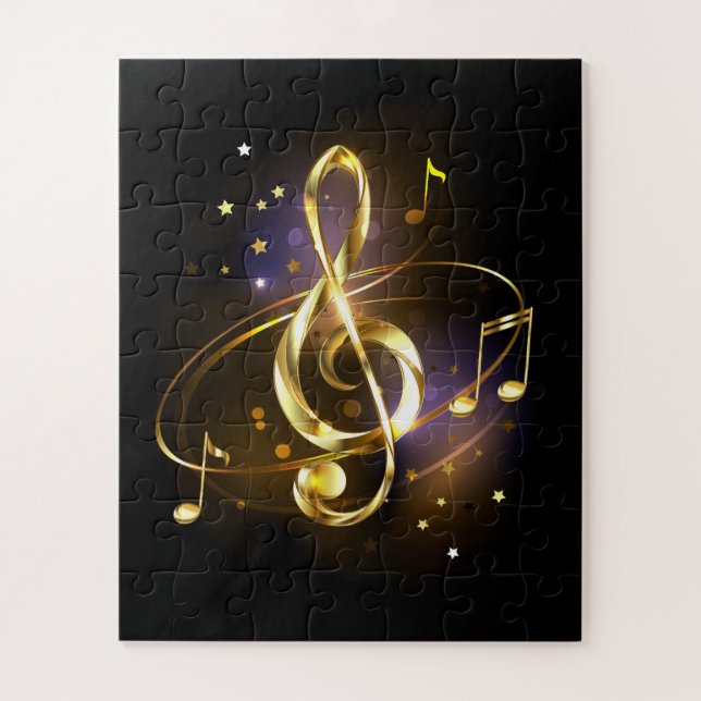 Puzzle Clé de Sol Musicale en Or (Vertical)