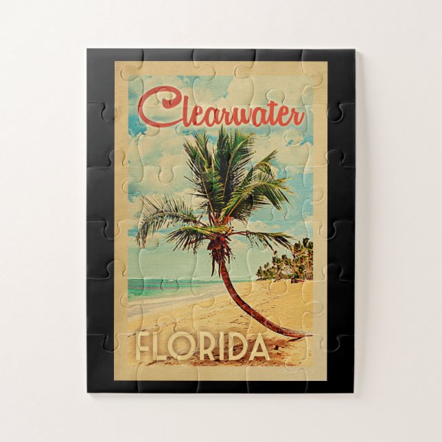 Puzzle Clearwater Florida Palm Tree Beach Vintage voyage (Vertical)