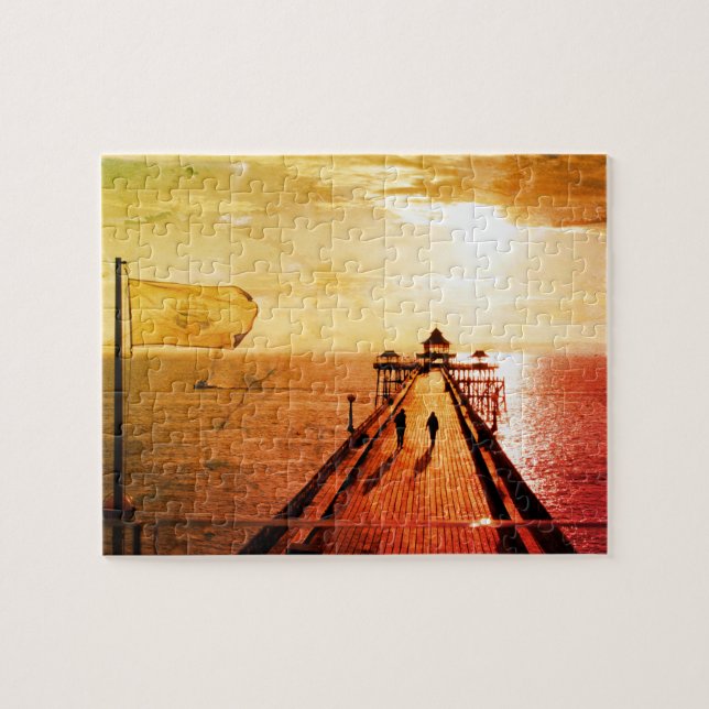 Puzzle Clevedon Pier Red Sunset, Somerset, UK - (Horizontal)