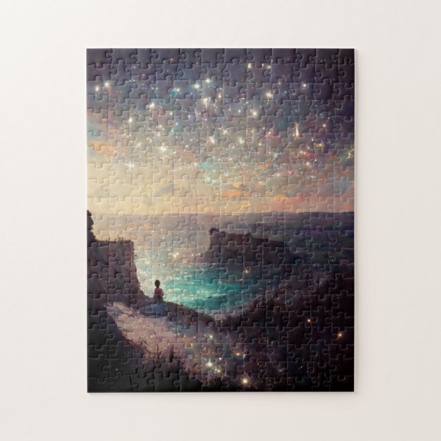 Puzzle Cliffside Nuit Imaginaire Paysage Sci-Fi (Vertical)