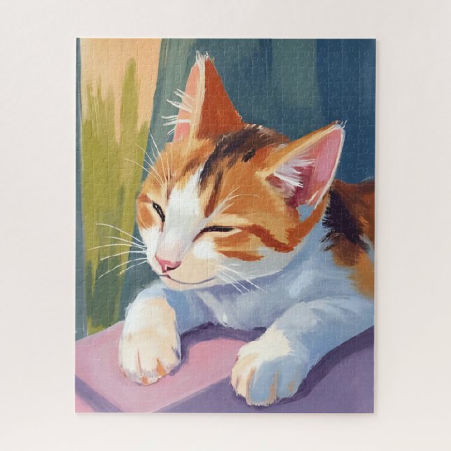 Puzzle Clins Lents | Peinture de Chat Chaton Aquarelle An (Vertical)