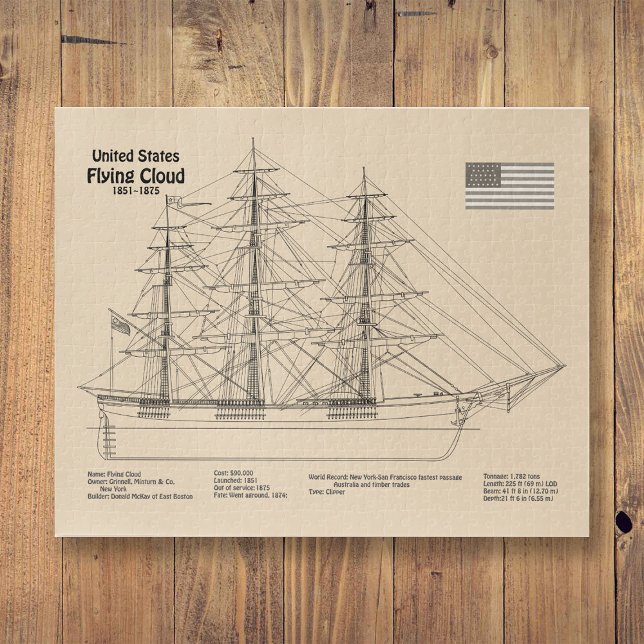 Puzzle Clipper Ship Floud - Plan d'expédition SD (Clipper Ship Flying Cloud - Ship Blueprint SD. Jigsaw Puzzle)