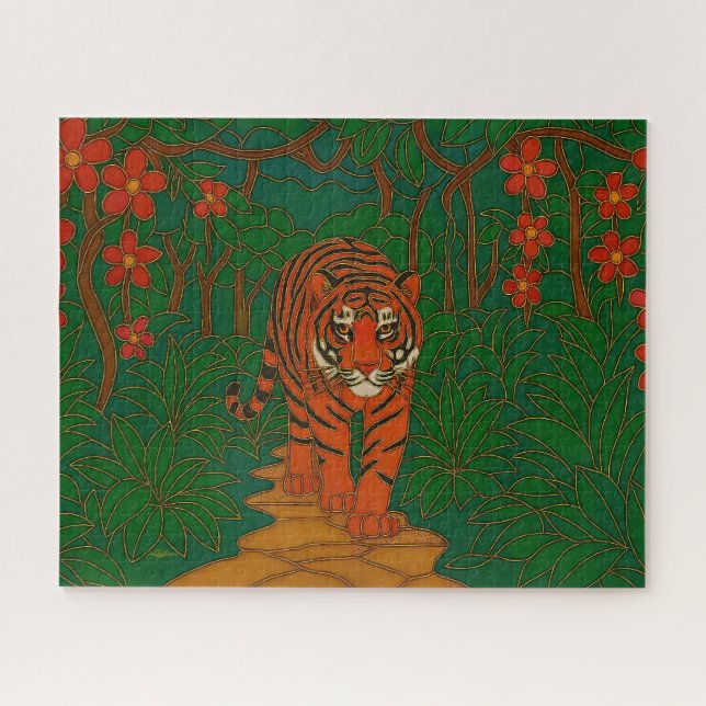 Puzzle Cloisonne Art Tiger on the Jungle Path (Horizontal)