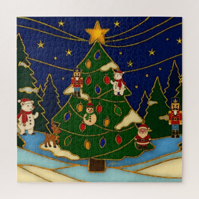 Puzzle Cloisonne Art Whimsical Forest Classic Christmas  (Vertical)