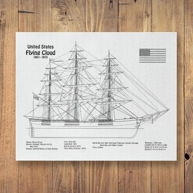Puzzle Cloud de vol de l'expédition clipper - Blueprint B (Clipper Ship Flying Cloud - Ship Blueprint BD. Jigsaw Puzzle)