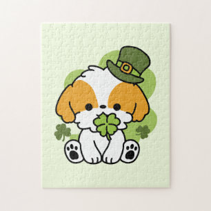 Puzzle Clover Pup Love - St. Patrick's Day Chien Design