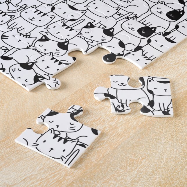 Puzzle Clowder de chats - Motif mignon en noir blanc (Côté)