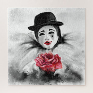 Puzzle Clown et Rose - Romantique Black White Peinture Ar