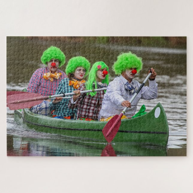 Puzzle Clowns boating on river. (Horizontal)