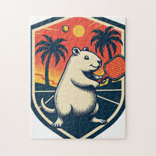 Puzzle Club de Pickleball Capybara Logo Rétro - Sport Vin