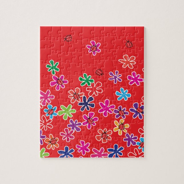 Puzzle Coccinelles et fleurs rétro (Vertical)