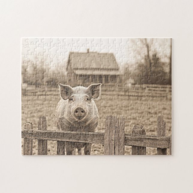 Puzzle Cochon à la ferme style Vintage (Horizontal)