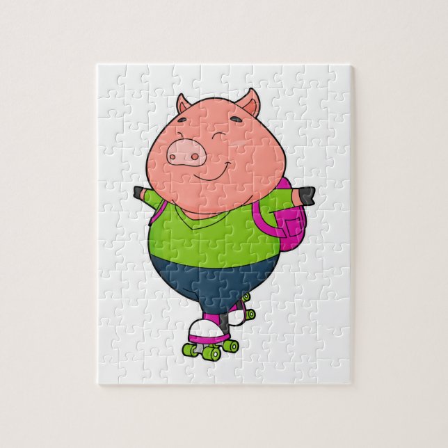 Puzzle Cochon à Patinage en ligne avec patins à rouleaux (Vertical)