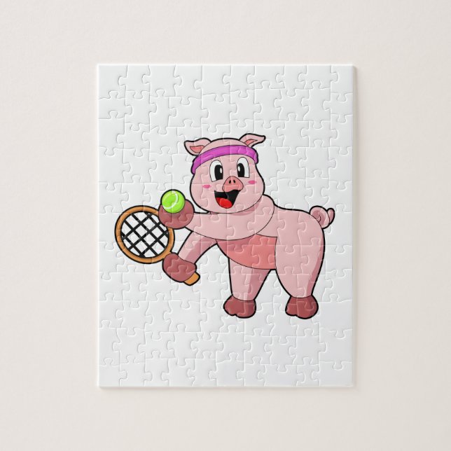 Puzzle Cochon au tennis avec raquette de tennis (Vertical)