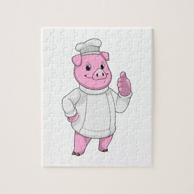 Puzzle Cochon comme cuisinier avec casquette chef (Vertical)