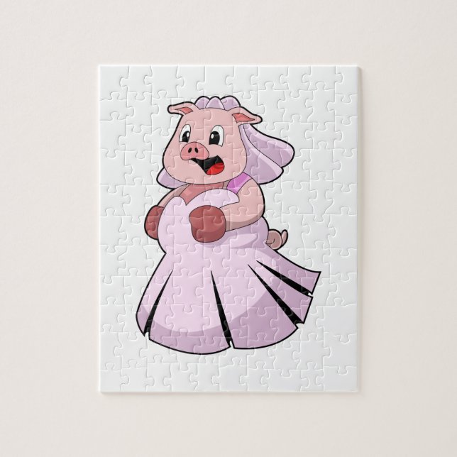 Puzzle Cochon comme mariée avec robe de mariée.PNG (Vertical)