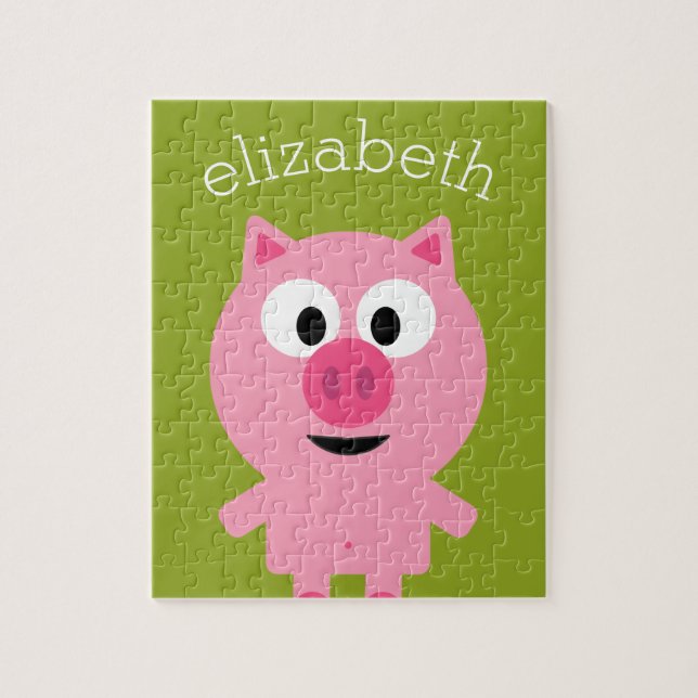 Puzzle Cochon de ferme en caricatures - rose et vert citr (Vertical)