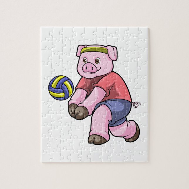 Puzzle Cochon de sport avec volleyball (Vertical)