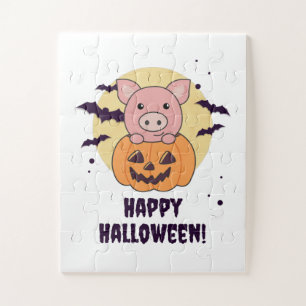 Puzzle Cochon En Citrouille Cochons Doux Joyeux Halloween