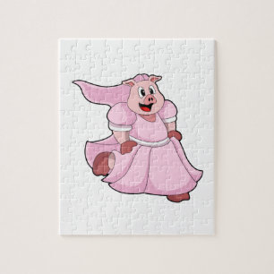 Puzzle Cochon en mariée avec robe de mariée