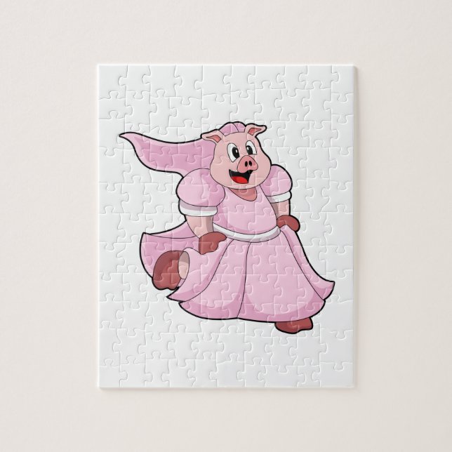Puzzle Cochon en mariée avec robe de mariée (Vertical)