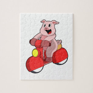 Puzzle Cochon en vélo avec Scooter