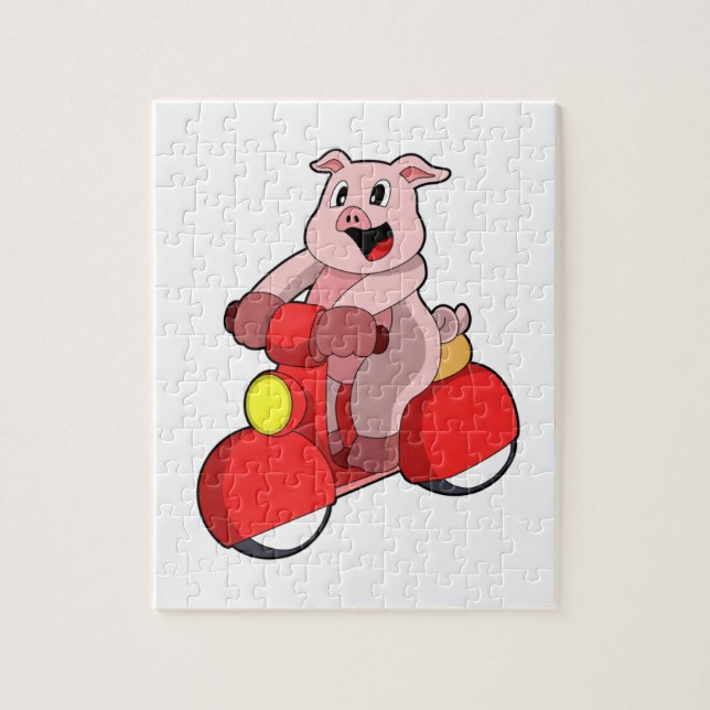 Puzzle Cochon en vélo avec Scooter (Vertical)