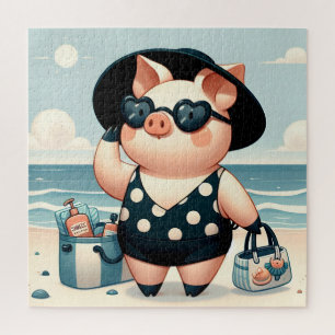 Puzzle Cochon mignon en maillot de bain Polka Dot à la pl