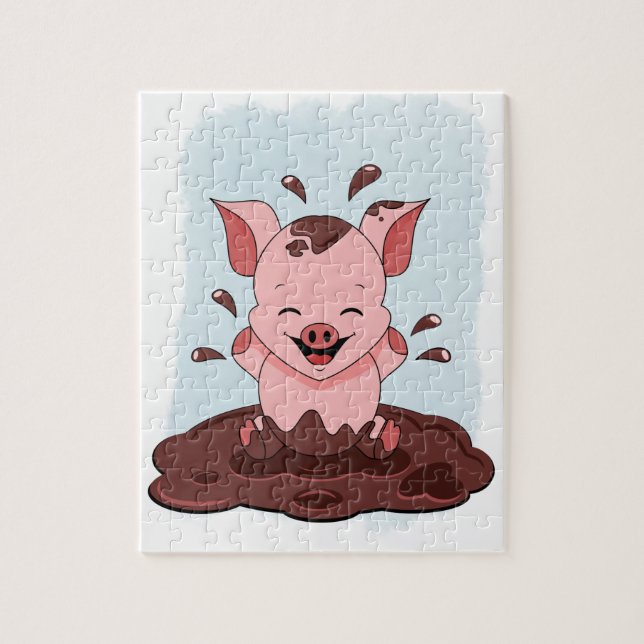 Puzzle Cochon mignon jouant dans la boue (Vertical)