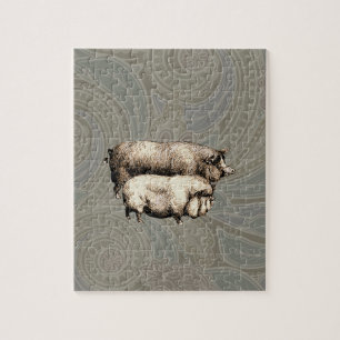 Puzzle Cochons Antiques Dessin de porcelet vintage